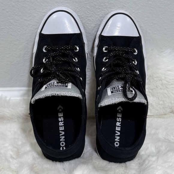 Converse All Star Madison Classic Low Top Shoes Black & Silver Glitter Sneakers - Picture 8 of 10